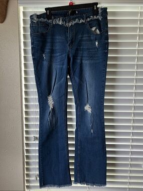 Lucky & Blessed Dark Blue Distressed Bootcut Jeans